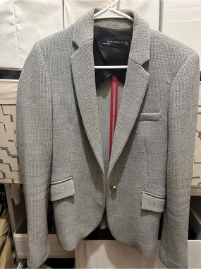 Zara Grey Textured Blazer - Smart Casual Jacket